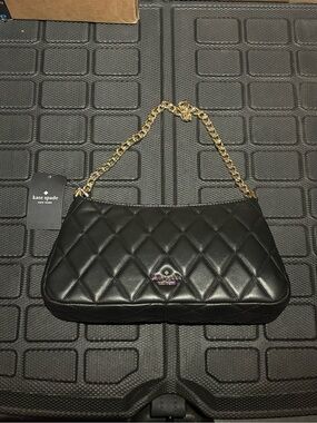 kate spade Black Quilted Shoulder Bag with Gold Chain